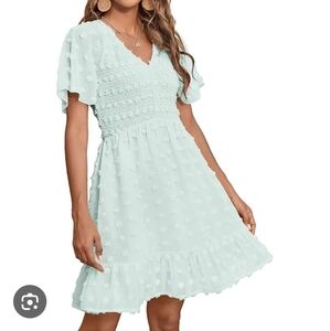 BTFBM Beach Vacation Dress Mini Dresses V Neck Swiss Dot Ruffle Size Large